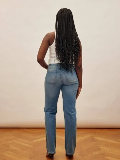Djerf Avenue Straight Jeans Mid Blue - Tall