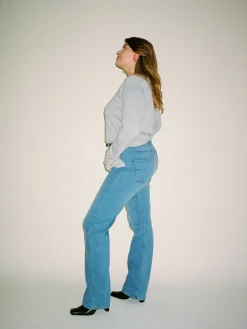 Djerf Avenue Straight Jeans Mid Blue - Tall