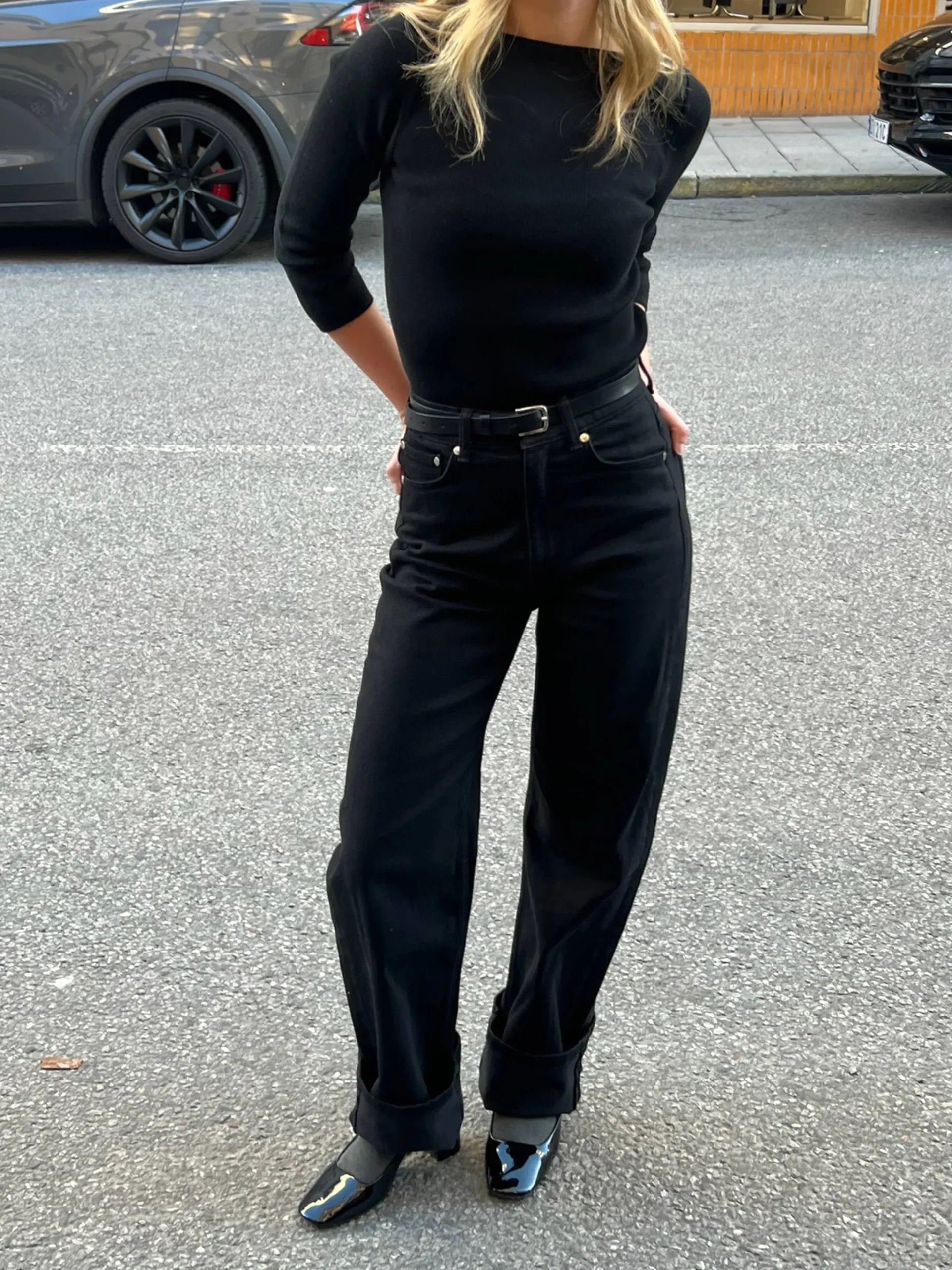 Djerf Avenue Straight Jeans Midnight Black - Tall Clearance
