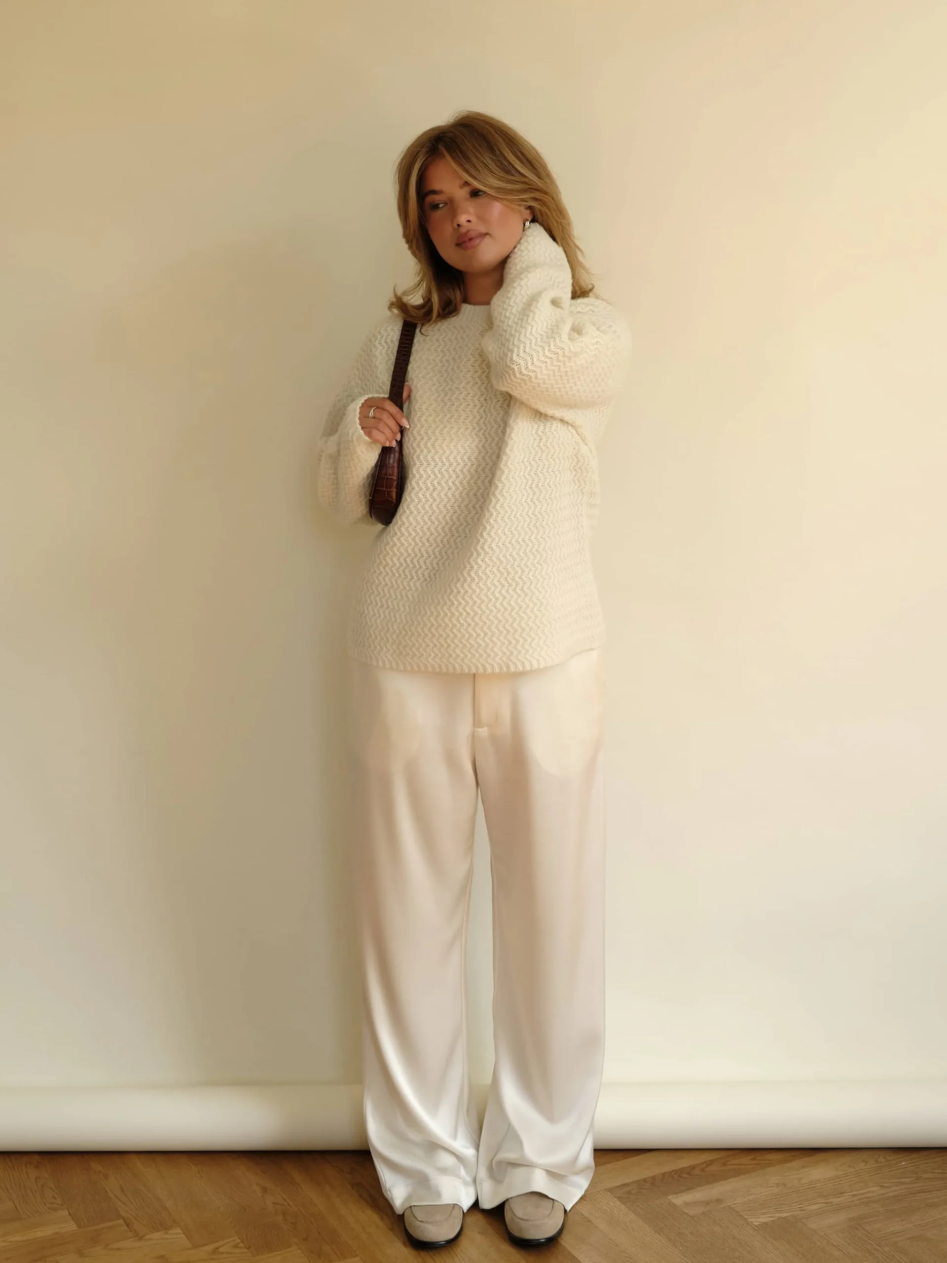 Djerf Avenue Structured Wool Sweater Cream Hot