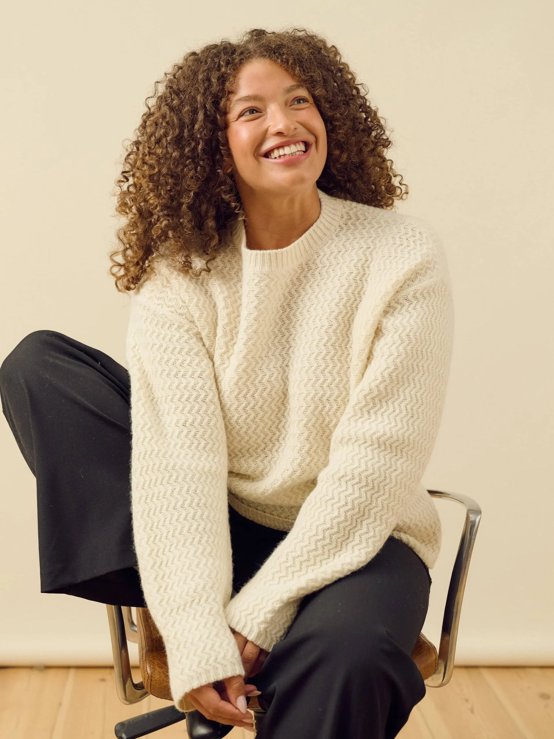 Djerf Avenue Structured Wool Sweater Cream Hot