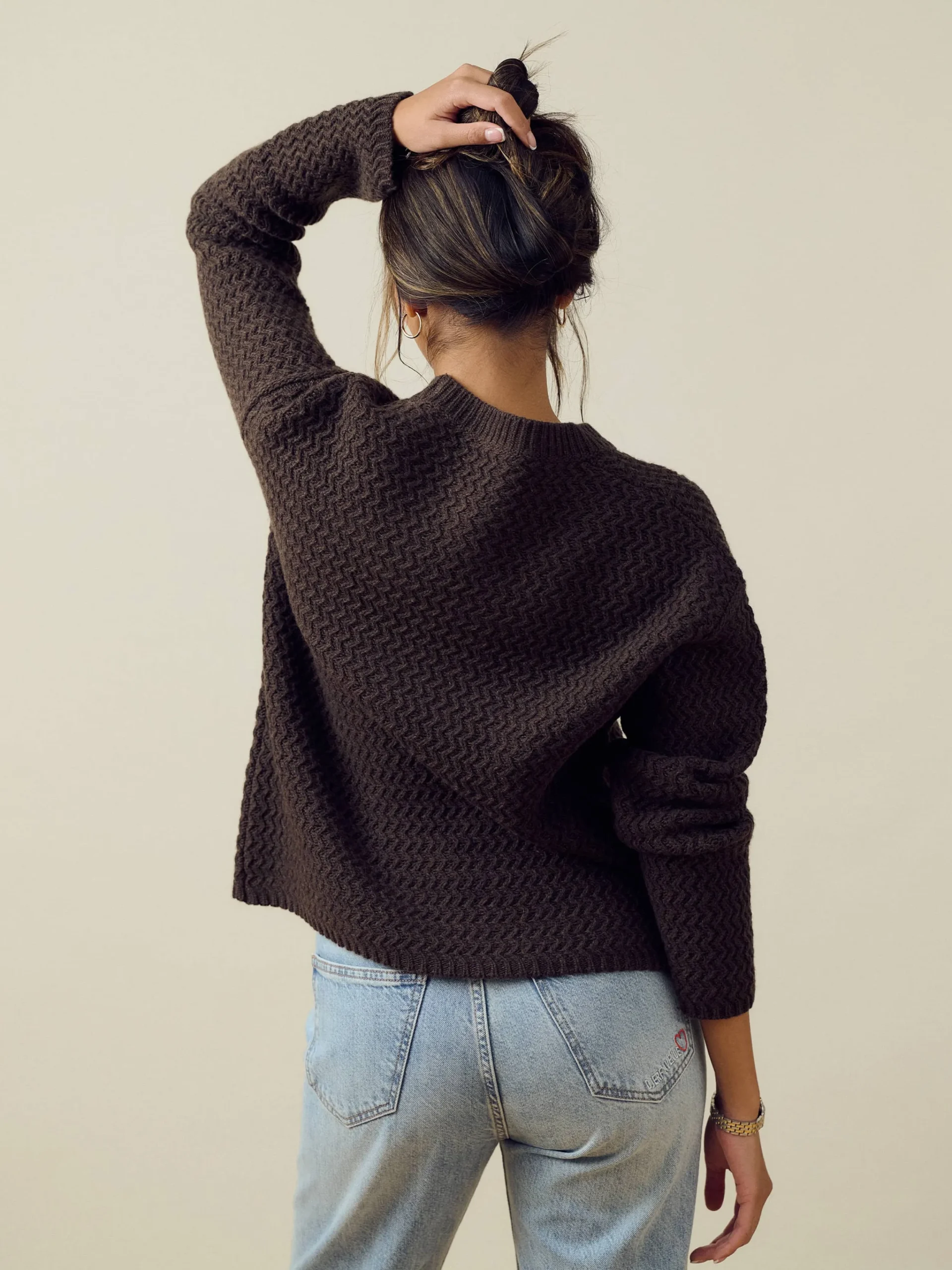 Djerf Avenue Structured Wool Sweater Dark Chocolate