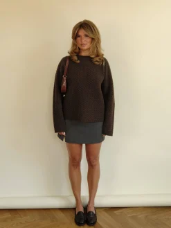 Djerf Avenue Structured Wool Sweater Dark Chocolate