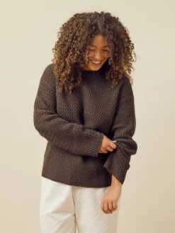 Djerf Avenue Structured Wool Sweater Dark Chocolate