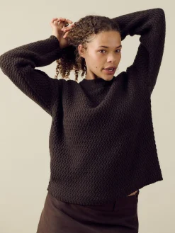 Djerf Avenue Structured Wool Sweater Dark Chocolate