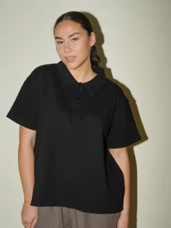 Djerf Avenue Textured Polo Top Black Online