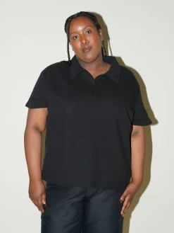 Djerf Avenue Textured Polo Top Black Online