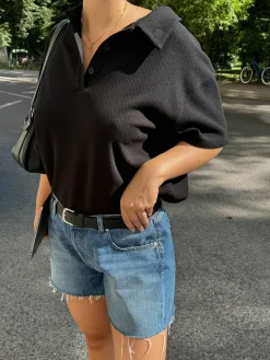 Djerf Avenue Textured Polo Top Black Online