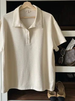 Djerf Avenue Textured Polo Top Cream Outlet