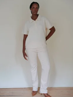Djerf Avenue Textured Polo Top Cream Outlet