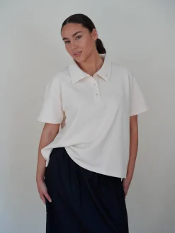 Djerf Avenue Textured Polo Top Cream Outlet