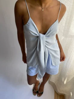 Djerf Avenue Tie Tank Top Baby Blue Sale