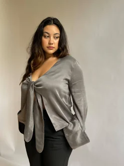 Djerf Avenue Tie Top Long Sleeve Storm Sale