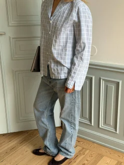 Djerf Avenue Unwind Shirt Blue Check Online