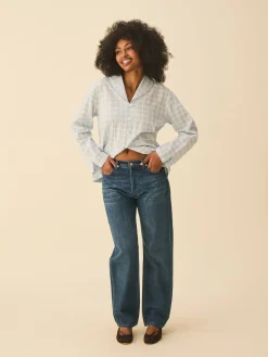 Djerf Avenue Unwind Shirt Blue Check Online