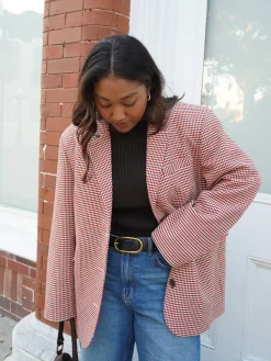 Djerf Avenue Weekend Blazer Checked Red Best